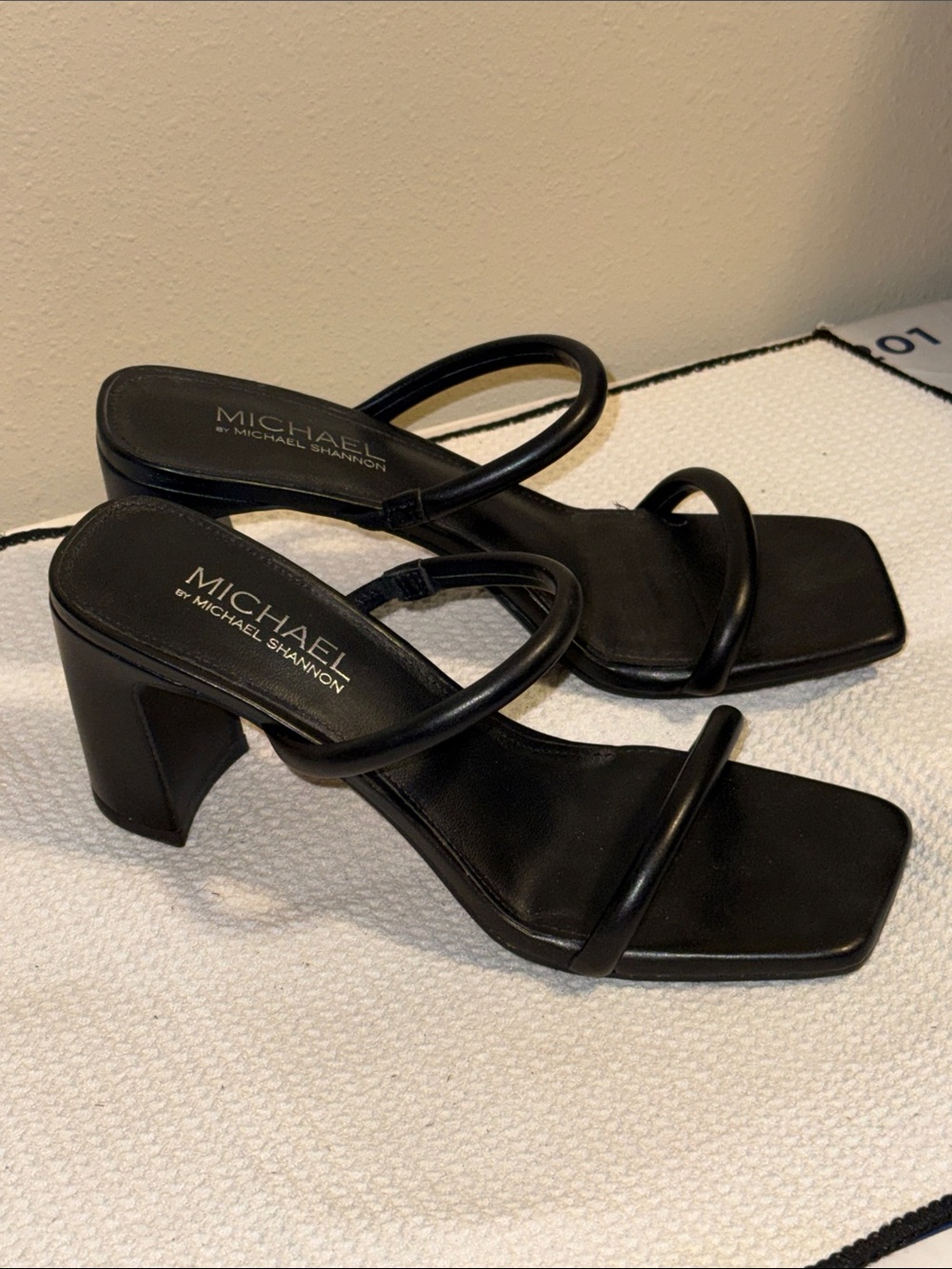 Michael Shannon Black Double-Strap Square Toe Block Heels